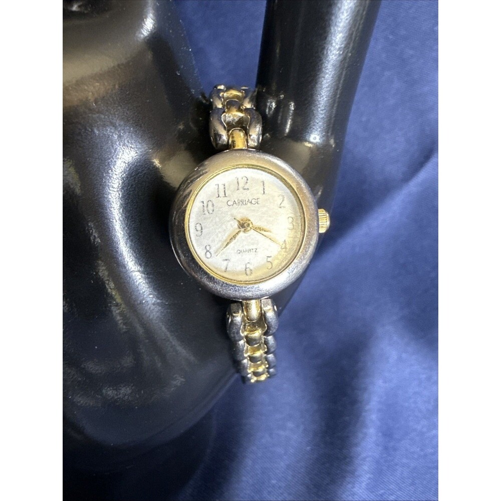Carriage by Timex Watch Women 20 mm Round Gold A Silver Clasp Band New Battery